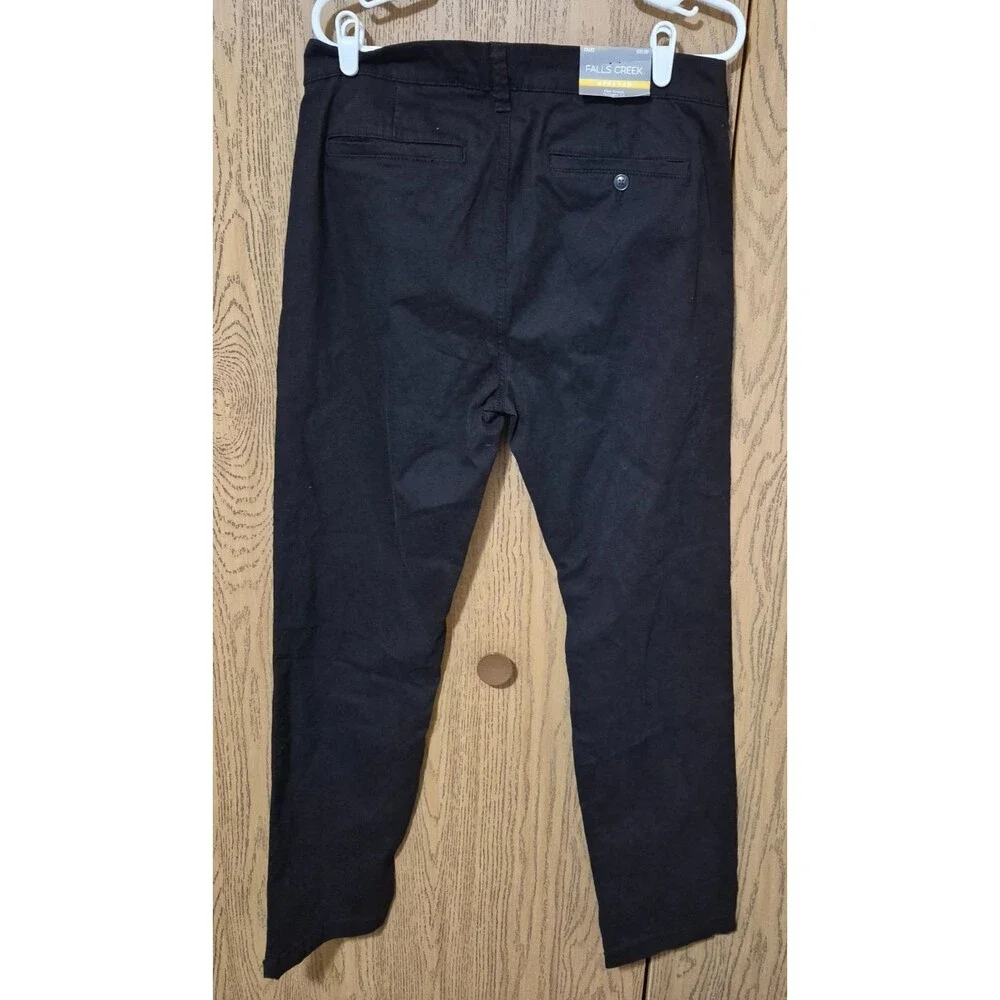 Falls Creek Men's Stretch Black Cotton Dress Work Pants Pockets Sz 32 x 32 NWT
